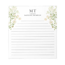 White Floral Wildflower Classic Monogram Lined