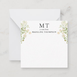 White Floral Wildflower Classic Monogram Square Card