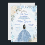 White Floral & Winter Blue Mis Quince Invite<br><div class="desc">White Floral & Winter Blue Mis Quince Invitation</div>
