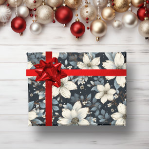 White floral winter botanical garden  wrapping paper
