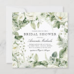 White Floral Winter Greenery Rustic Bridal Shower Invitation<br><div class="desc">Watercolor White Floral Winter Greenery Rustic Bridal Shower Invitation White Botanicals is a collection of plentiful winter luxurious white flowers including white roses and wild small flowers with graceful green twigs and leaves. This collection is based on light colours and greenery! Perfect for rustic, elegant, winter weddings as well as...</div>