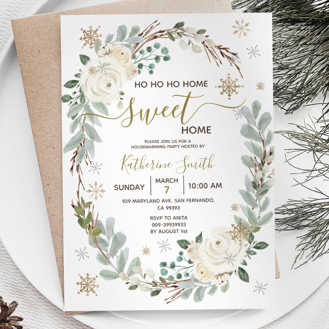 White Floral Winter Housewarming Party Invitation (Creator Uploaded)