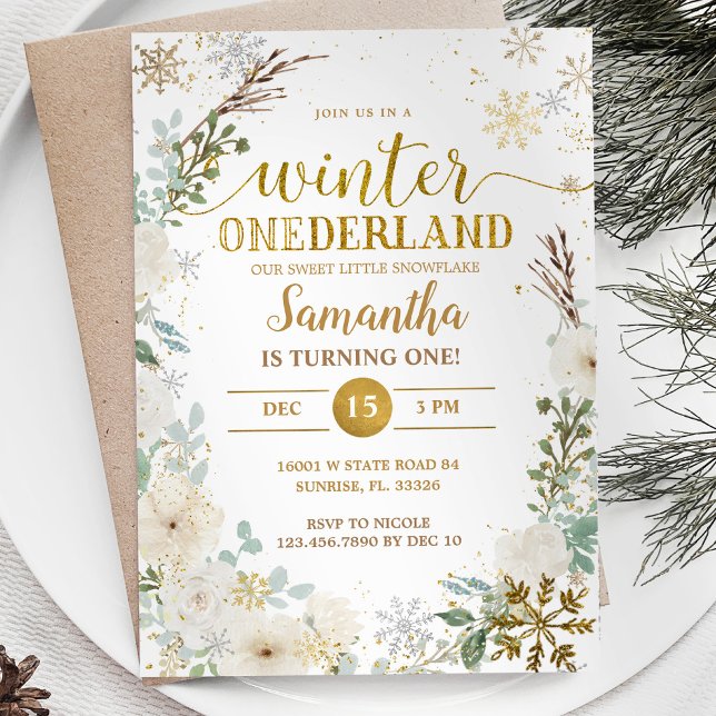 White Floral Winter Onderland 1st Birthday  Invitation (Creator Uploaded)