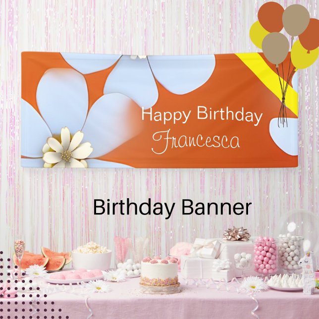 White Floral with orange background birthday    Banner (Creator Uploaded)