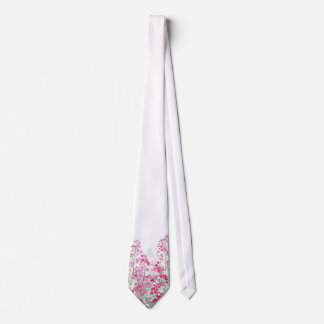 White Floral with Pink Wildflowers Patterned Tie