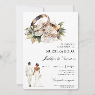 White Floral with ring Spanish Wedding Invitation