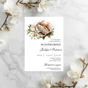 White Floral with ring Spanish Wedding Invitation