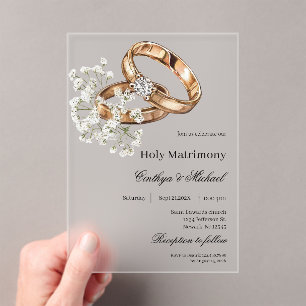 White Floral with ring Wedding Acrylic Invitations