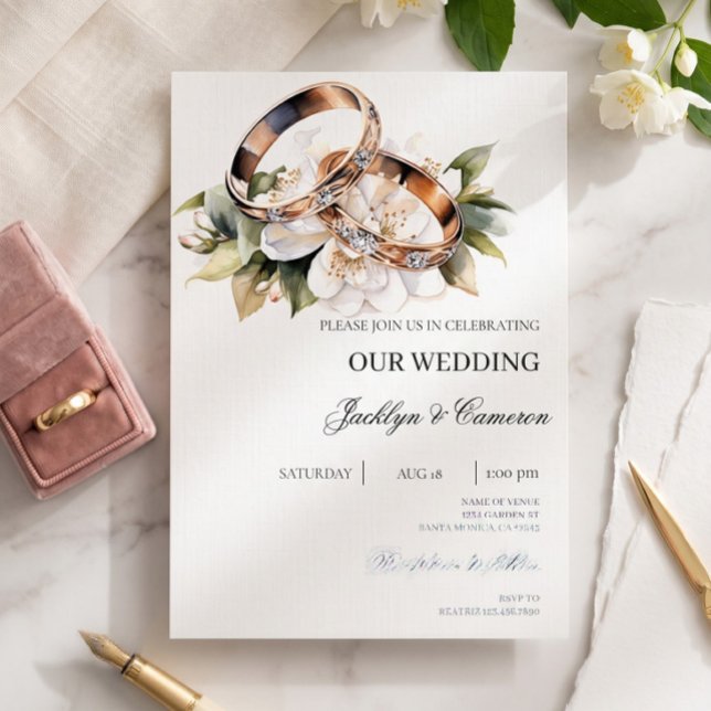 White Floral with ring Wedding Invitation (Creator Uploaded)