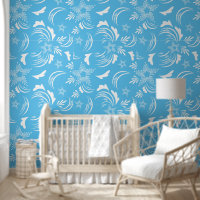 White Floral with Sky Blue Background