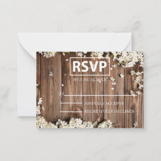 White Floral Wooden RSVP with Blush Accents Card