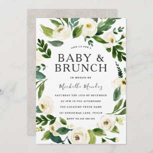White Floral Wreath Baby Shower Brunch Invitation