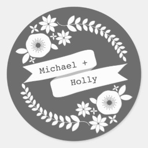 White Floral Wreath & Banner Sticker