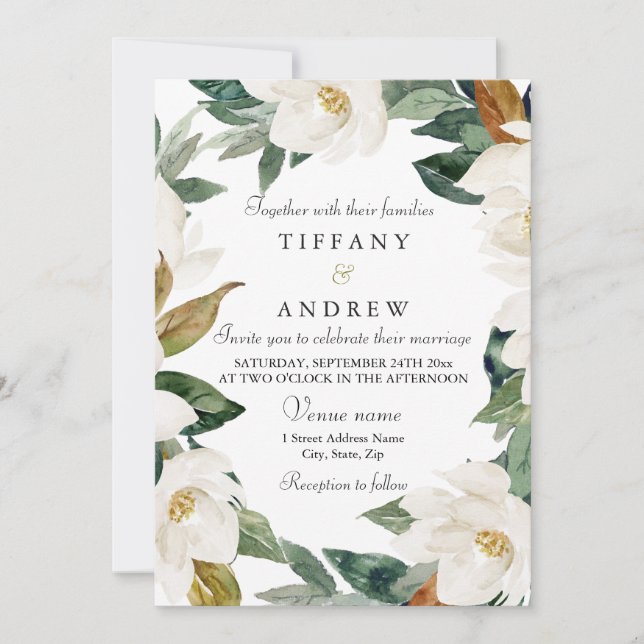 White Floral Wreath Elegant Floral Spring Wedding Invitation (Front)