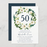 White Floral Wreath Green 50th Birthday Party
