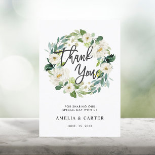 White Floral Wreath Thank You Card