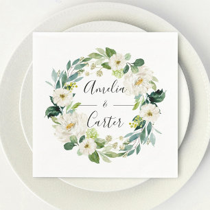 White Floral Wreath Wedding Paper Napkin