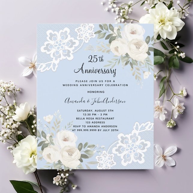 White florals 25th wedding anniversary invitation (Creator Uploaded)