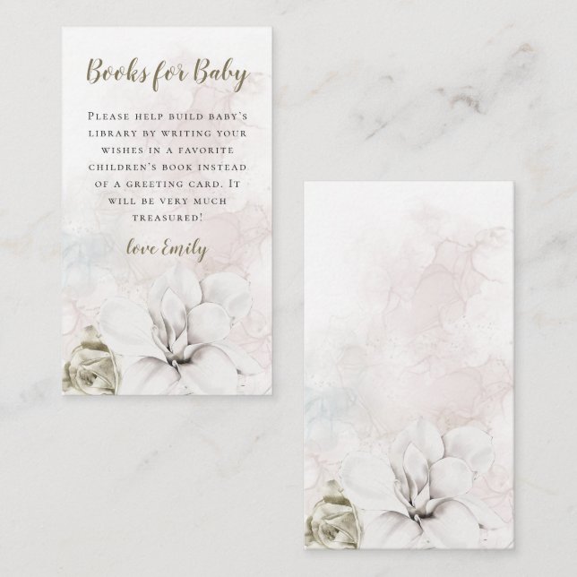 White Florals Books For Baby Girl Boy Baby Shower Enclosure Card (Front/Back)