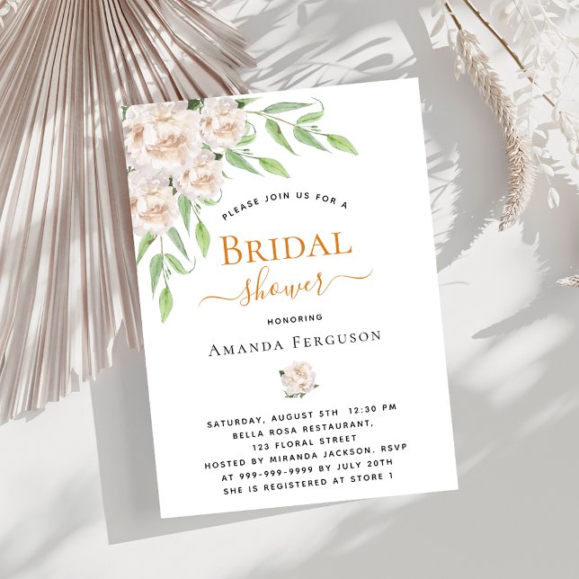 White florals greenery luxury Bridal Shower Invitation (Creator Uploaded)