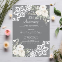 White florals grey 25th wedding anniversary