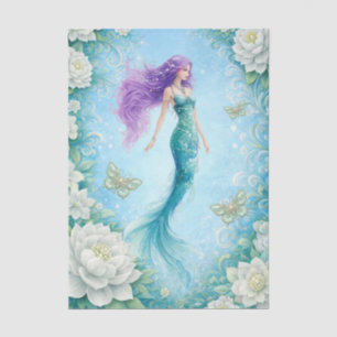 White Florals Mermaid & Butterflies Decoupage  Tissue Paper