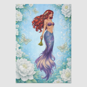 White Florals Mermaid & Butterflies Decoupage  Tissue Paper