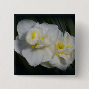 White Flower 15 Cm Square Badge