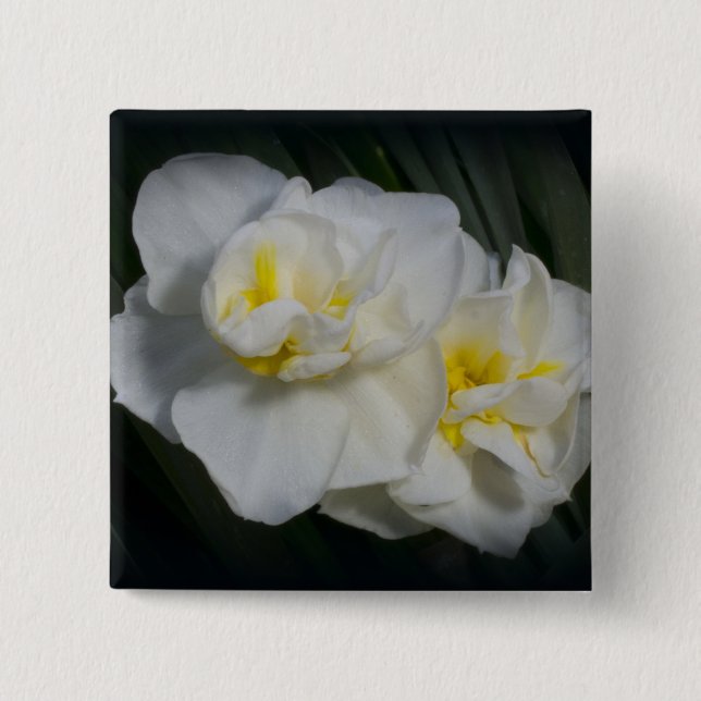 White Flower 15 Cm Square Badge (Front)