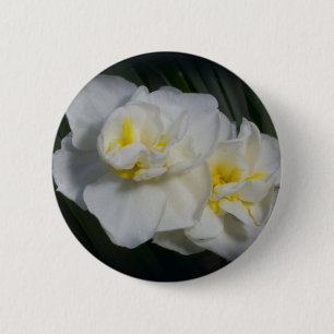 White Flower 6 Cm Round Badge