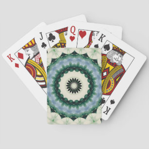 White Flower and Cerulean Blue Mandala Playing Cards