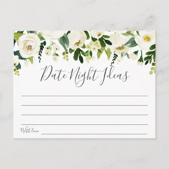 White Flower and Green Date Night Ideas Cards (Front)