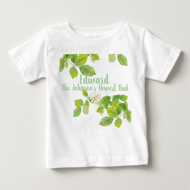White Flower and Green Leaves Garden Baby T-Shirt (Front)