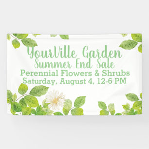 White Flower and Green Leaves Garden Banner