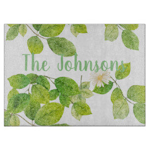 White Flower and Green Leaves Garden Cutting Board