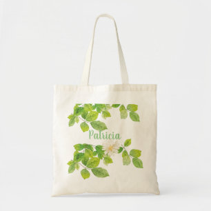 White Flower and Green Leaves Garden Tote Bag