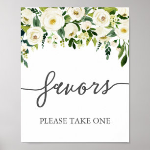 White Flower and Greenery Wedding Favours Sign