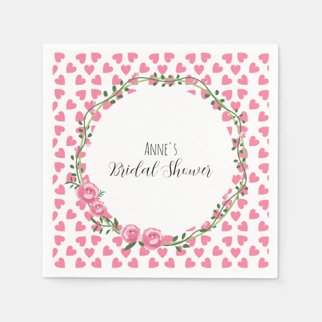 White flower and heart bridal shower Paper Napkin (Front)