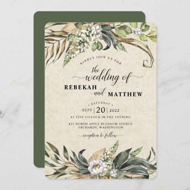 White Flower and Palm | Wedding Invitation (Front/Back)