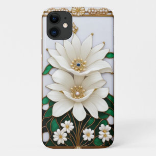 White Flower Artwork with Luxurious Gold Case-Mate iPhone Case