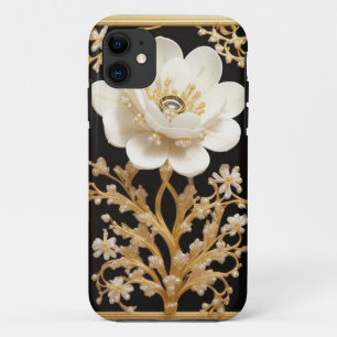 White Flower Artwork with Luxurious Gold Case-Mate iPhone Case