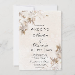 White flower beige Spanish Wedding Invitation