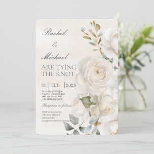 White flower beige Spanish Wedding Invitation