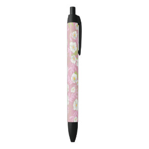 White Flower Botanical Blossom Leaves Art Black Ink Pen
