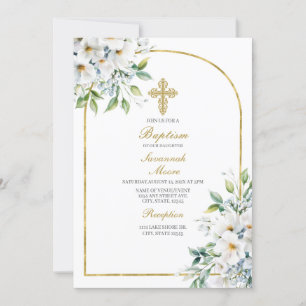 White flower bouquet Baptism Invitation