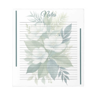 White Flower Bouquet & Green FoliageLined Notepad
