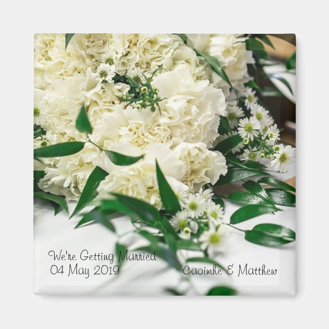 White Flower Bouquet Save the Date Magnet (Front)