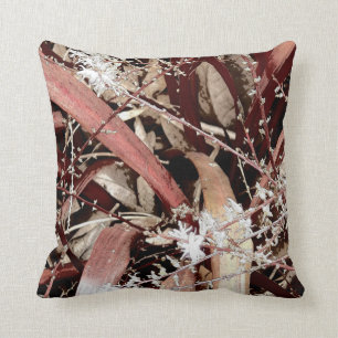 white flower & burgundy leaf no3 cushion