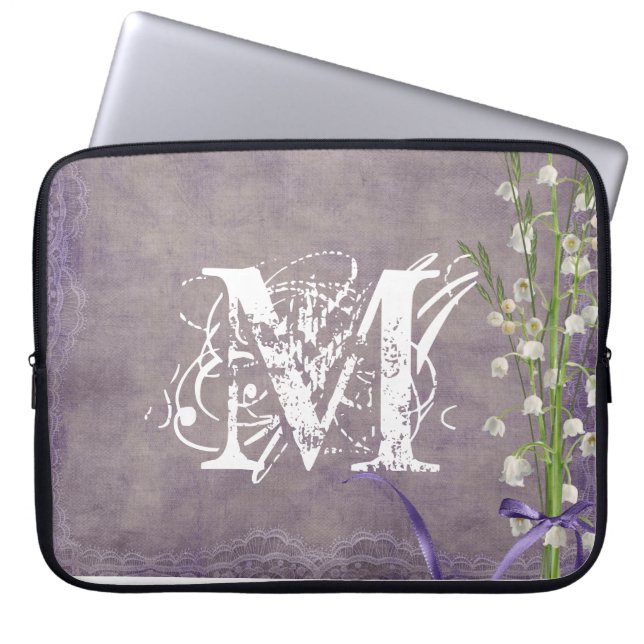 White Flower Country Lace Monogram 15" Laptop Case (Front)