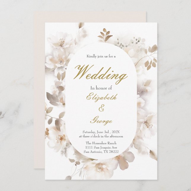 White flower Elegant Wedding invitation (Front/Back)